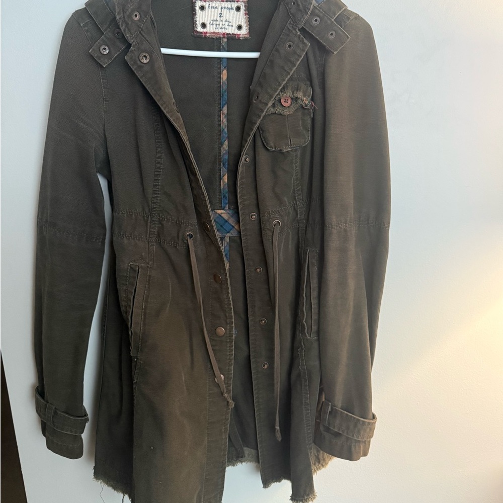 Free People Dark Olive Button-Up Jacket